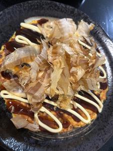 夕飯はネギたっぷりのお好み焼き