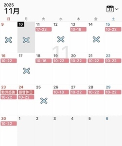 11月出勤予定