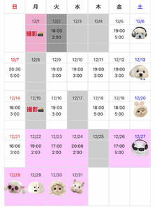 12月シフト出したよ明日の空き枠も！